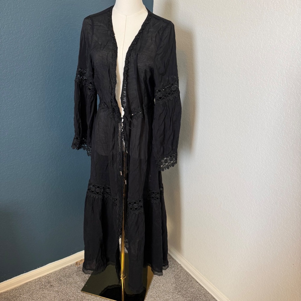 Witchy Western Boho Elan Crochet Lace Duster XL Black